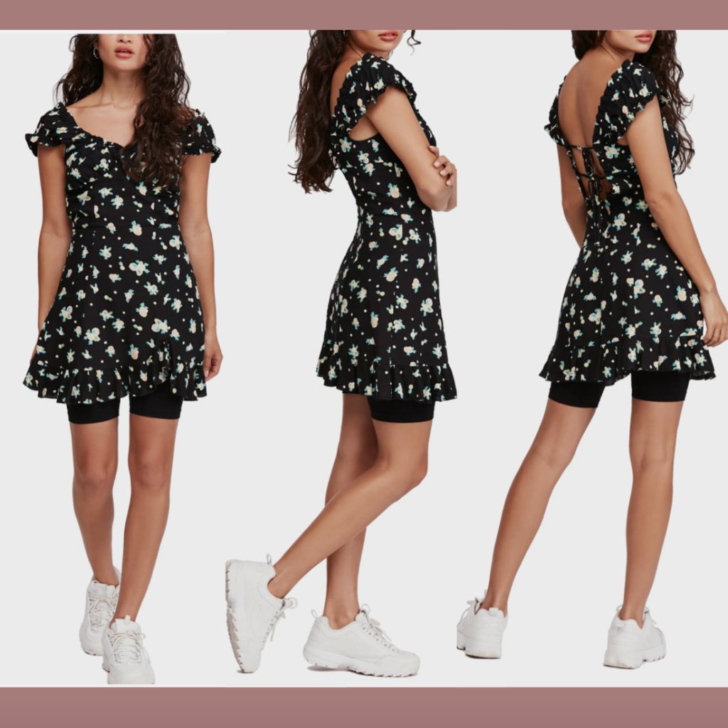 Nwt $108 Free People [ Xs ] Like A Lady Print Minidress In Black Lemon \ #5887